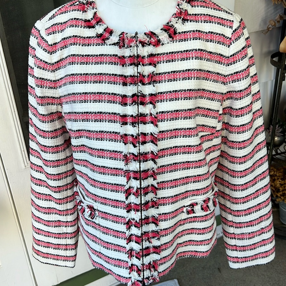 NWT Talbots 14P Pink White Striped Zip Blazer Formal Office Business